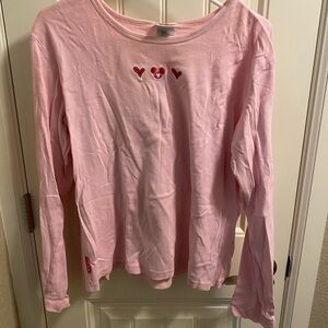 Disney Store XL Top Ladies Pink Long Sleeve Shirt Hearts
